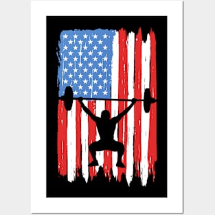 American Flag Powerlifting Graphic Posters and Art